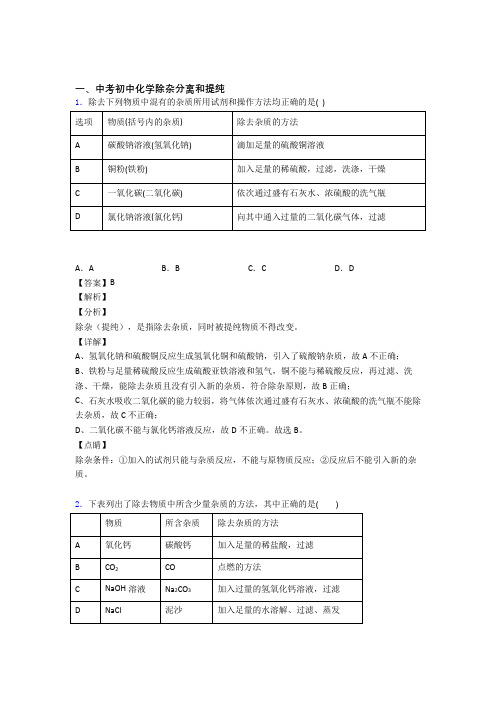 2020-2021培优分离和提纯除杂辅导专题训练及详细答案