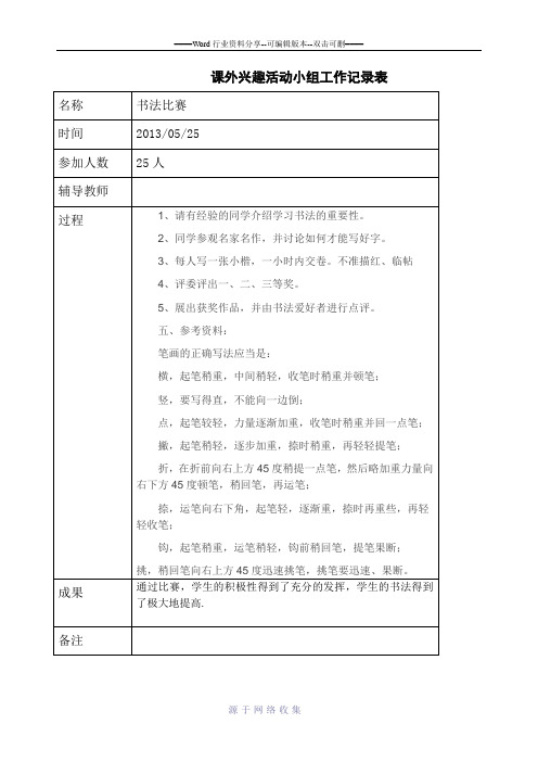 初中语文课外兴趣活动记录4