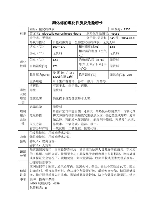 硝化棉的理化性质及危险特性表