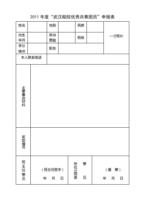 五四表彰先进个人申报表