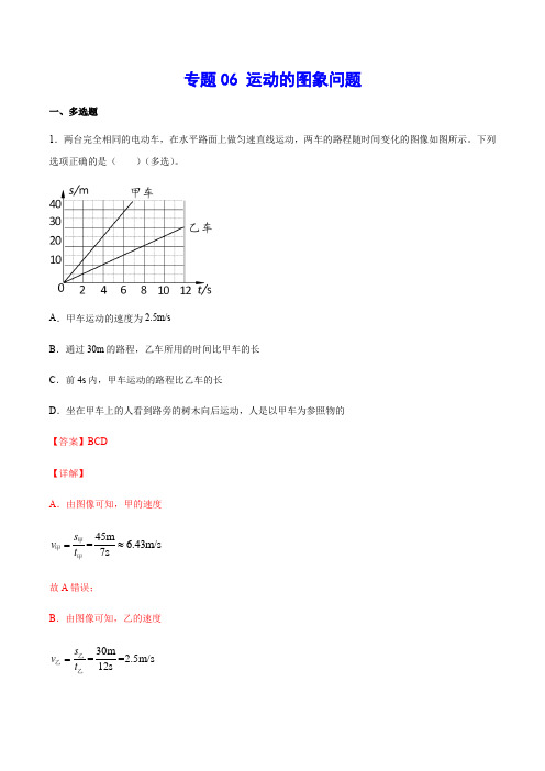 专题06 运动的图象问题-2021年中考物理重点难点解题方法培优(解析版)