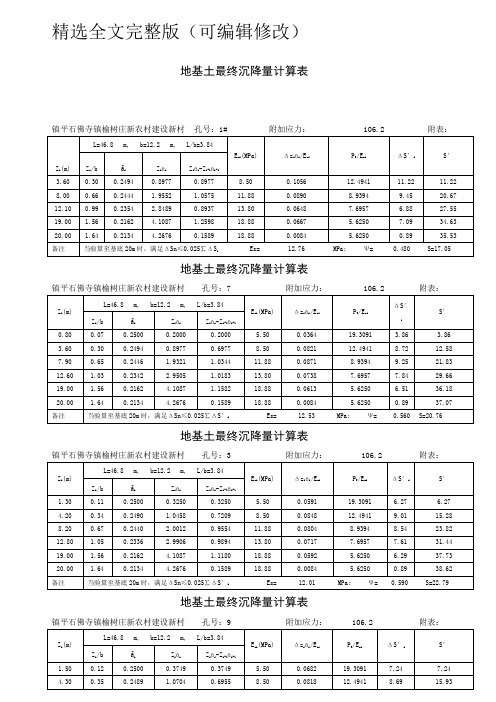 (整理)地基土最终沉降量计算表精选全文