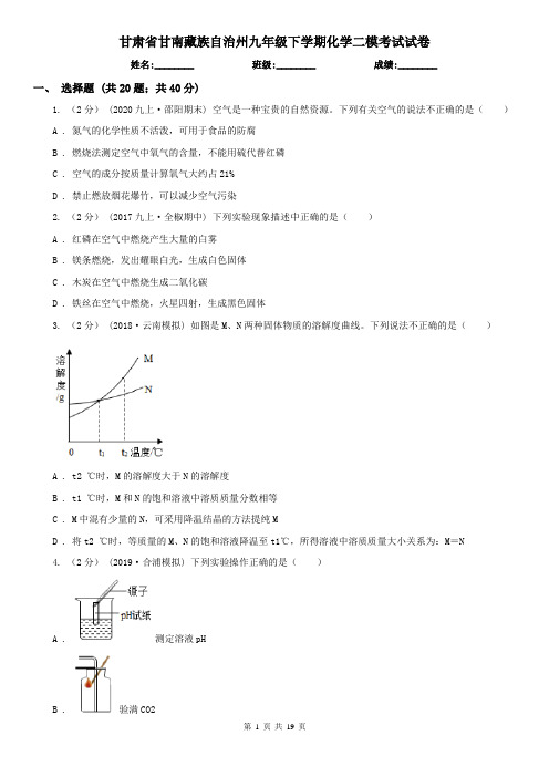 甘肃省甘南藏族自治州九年级下学期化学二模考试试卷