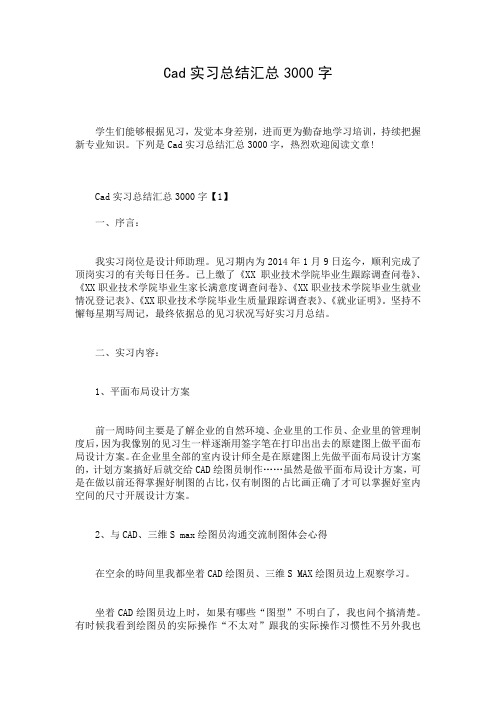 Cad实习总结汇总3000字