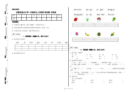 安徽省重点小学一年级语文上学期月考试题 含答案