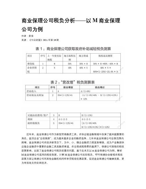 商业保理公司税负分析——以M商业保理公司为例