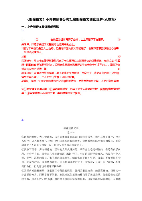 小升初(部编语文)小升初试卷分类汇编部编语文阅读理解(及答案)