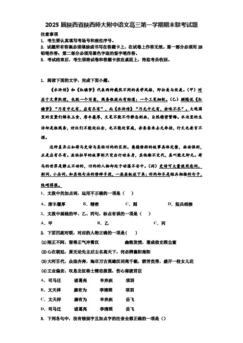 2025届陕西省陕西师大附中语文高三第一学期期末联考试题含解析