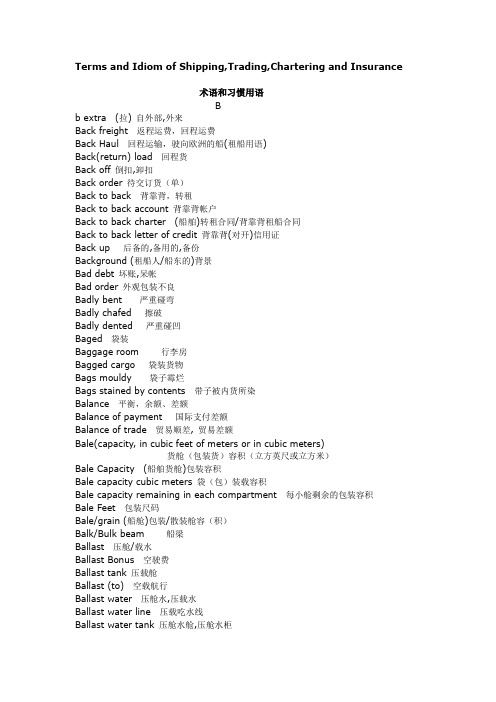 Terms and Idiom of Shipping,Trading,Chartering and Insurance(术语和惯用语)B