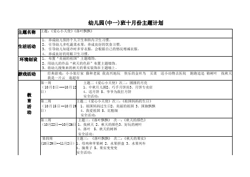 幼儿园中班十月份主题计划表