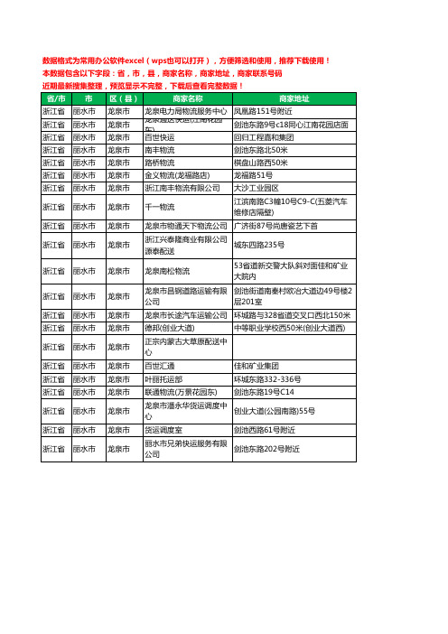 2020新版浙江省丽水市龙泉市货运工商企业公司商家名录名单联系电话号码地址大全21家