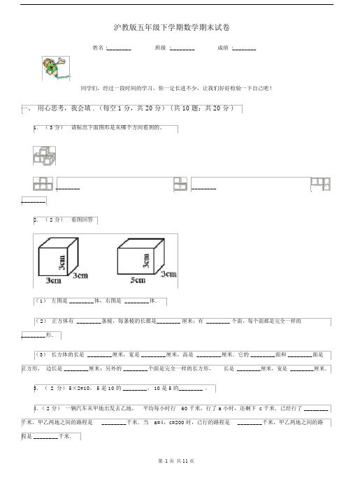 沪教版五年级下学期数学期末试卷新版.docx