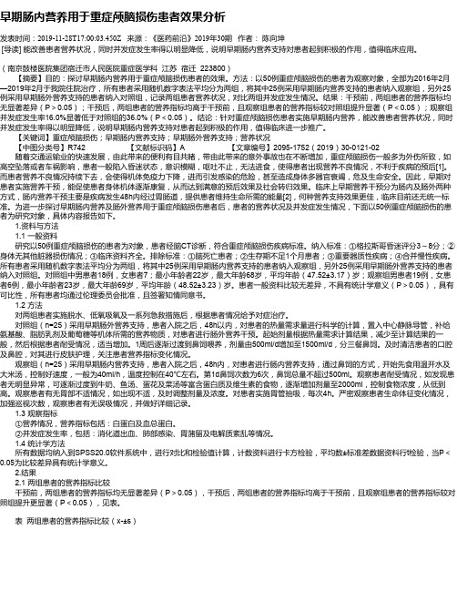 早期肠内营养用于重症颅脑损伤患者效果分析