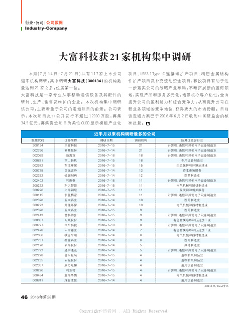 大富科技获21家机构集中调研