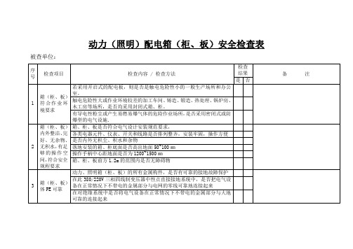 动力(照明)配电箱(柜、板)安全检查表