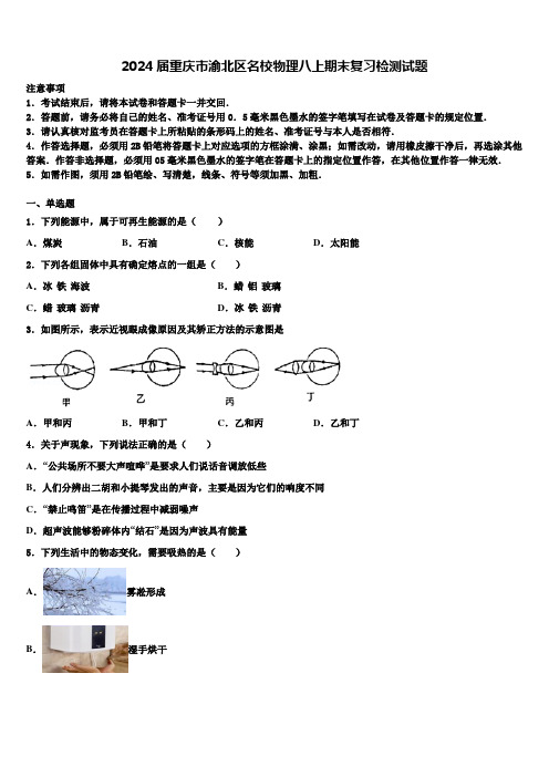 2024届重庆市渝北区名校物理八上期末复习检测试题含解析