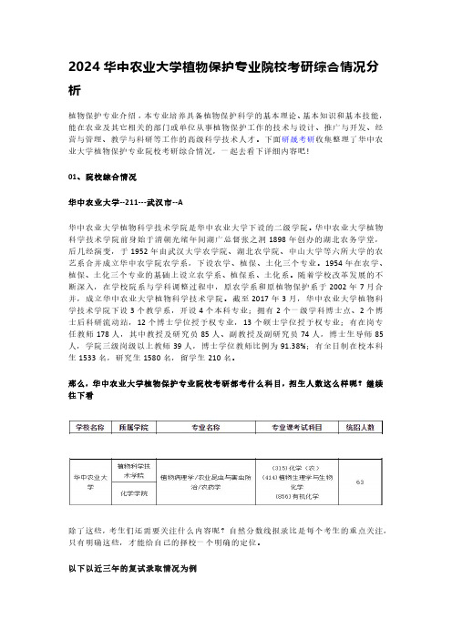 研晟考研--24华中农业大学植物保护专业院校考研综合情况