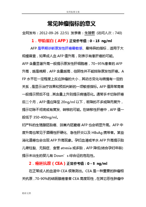 常见肿瘤指标地意义