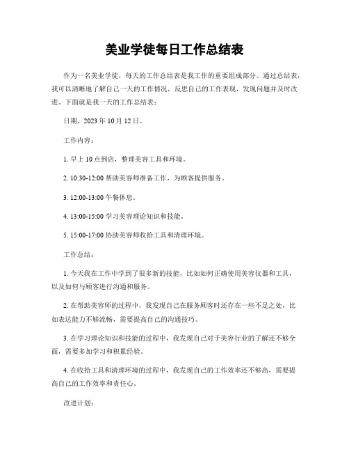 美业学徒每日工作总结表