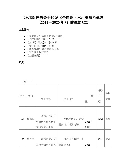 环境保护部关于印发《全国地下水污染防治规划(2011―2020年)》的通知(二)