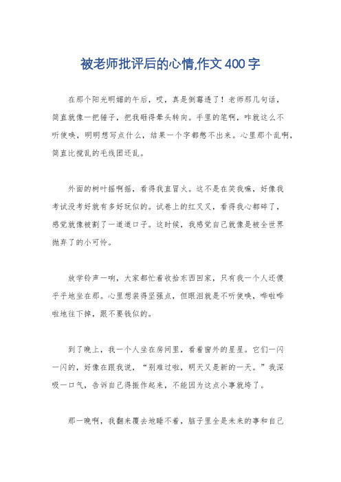 被老师批评后的心情,作文400字