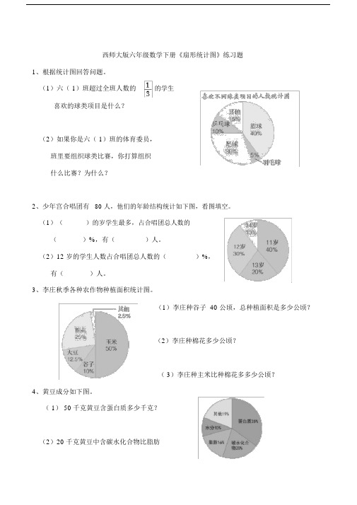 新西师大版六年级数学下册《扇形统计图》练习题.docx