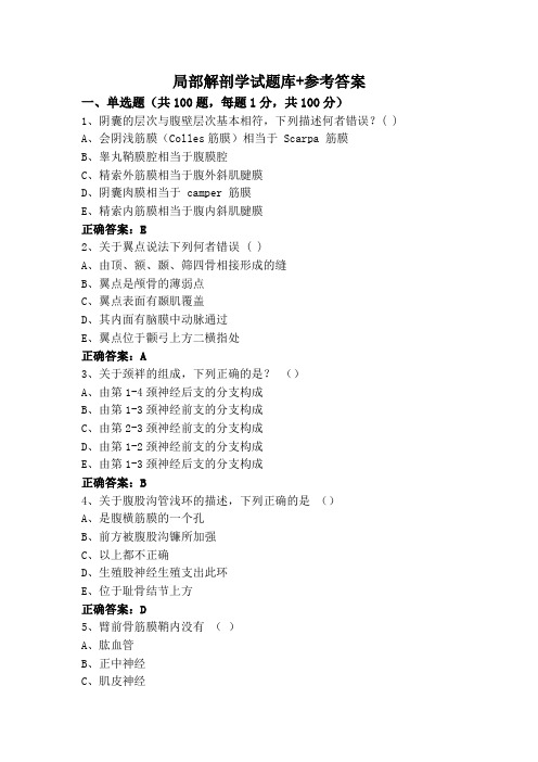 局部解剖学试题库+参考答案