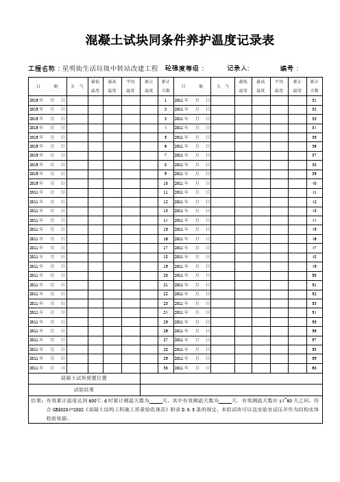 同条件养护温度记录表(结构实体检查专用)