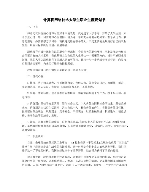 计算机网络技术大学生职业生涯规划书