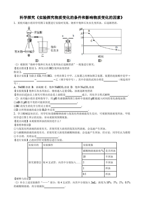 2020年中考人教版化学科学探究《实验探究物质变化的条件和影响物质变化的因素》专题练习