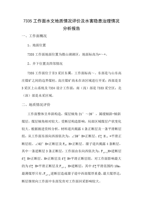 大屯公司徐庄煤矿7335工作面水文地质情况评价及水害隐患治理情况分析报告