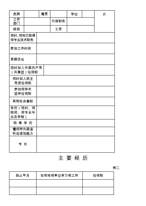 大、中专院校毕业生认定专业技术职务任职资格呈报表