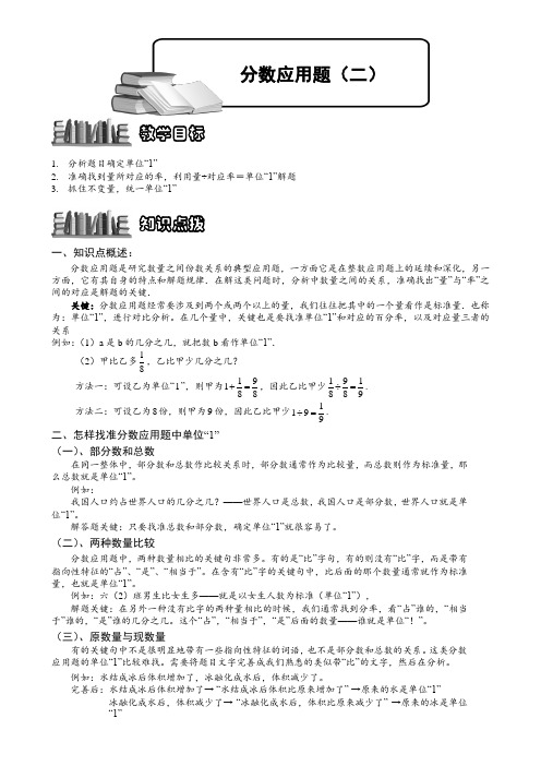 小学奥数  分数应用题(二)  精选例题练习习题(含知识点拨)