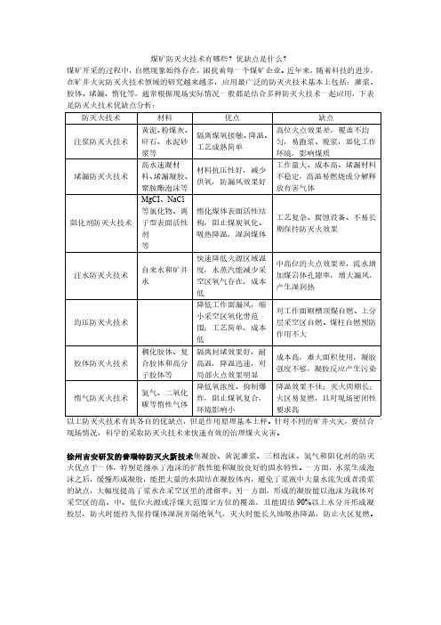 煤矿防灭火技术有哪些？优缺点是什么？