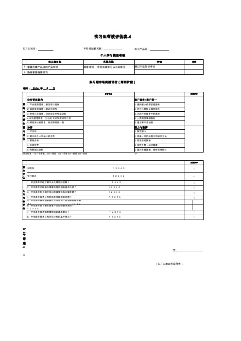 药企专业销售拜访-实习生考核评估(四个阶段四个表)