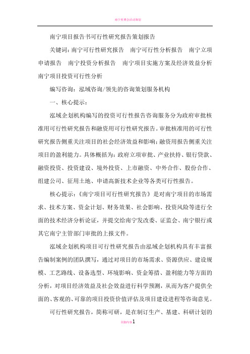 南宁项目报告书可行性研究报告策划报告