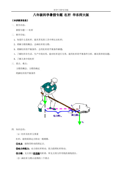 华师大版-科学-九年级上册-科学：《杠杆》专题(华东师大版)