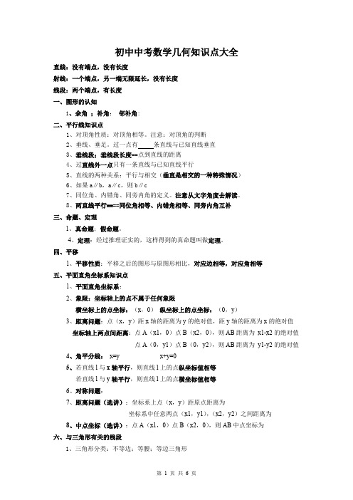 (完整版)新人教版初中数学中考几何知识点大全