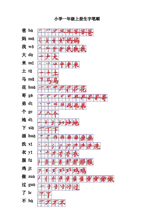 小学一年级上册生字笔顺