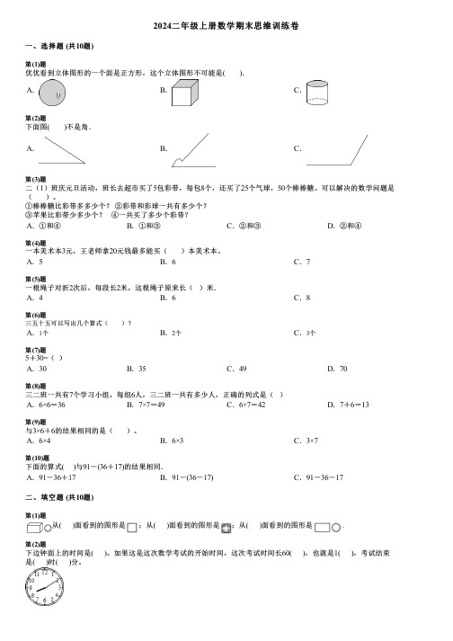 2024二年级上册数学期末思维训练卷