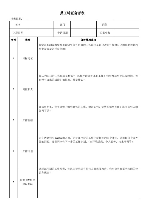 2018经典-员工转正自评表