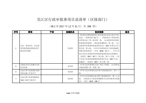 吴江区行政审批事项目录清单区级部门.doc