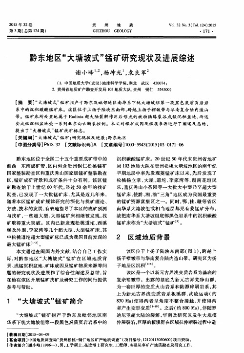 黔东地区“大塘坡式”锰矿研究现状及进展综述