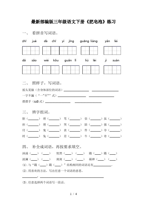 最新部编版三年级语文下册《肥皂泡》练习