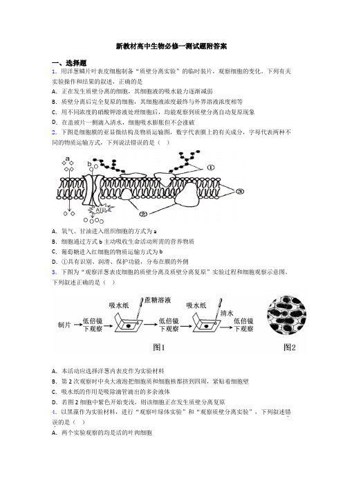 新教材高中生物必修一测试题附答案