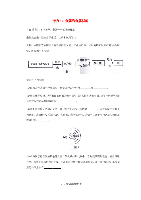 中考化学真题分类汇编2我们身边的物质考点12金属和金属材料2具体金属镁无答案