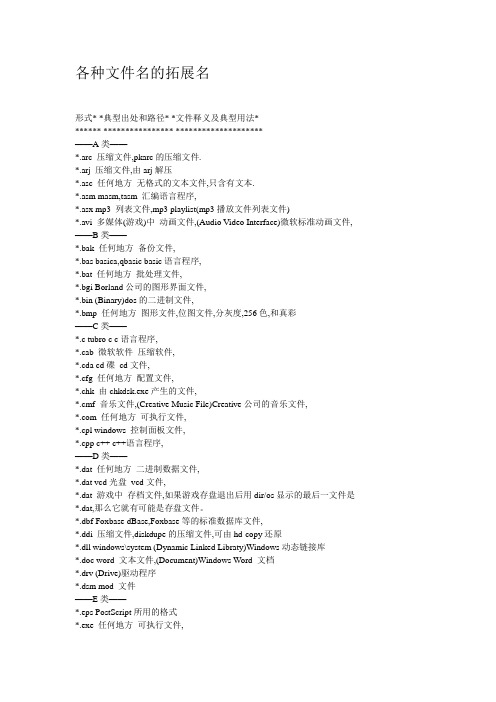 各种文件名的拓展名