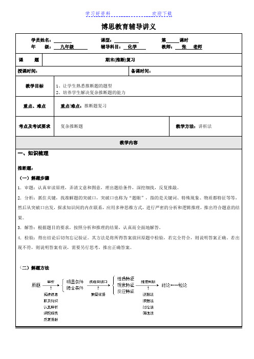 初三化学教案全章推断题