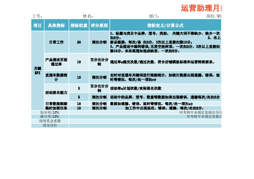 运营助理月绩效考核表