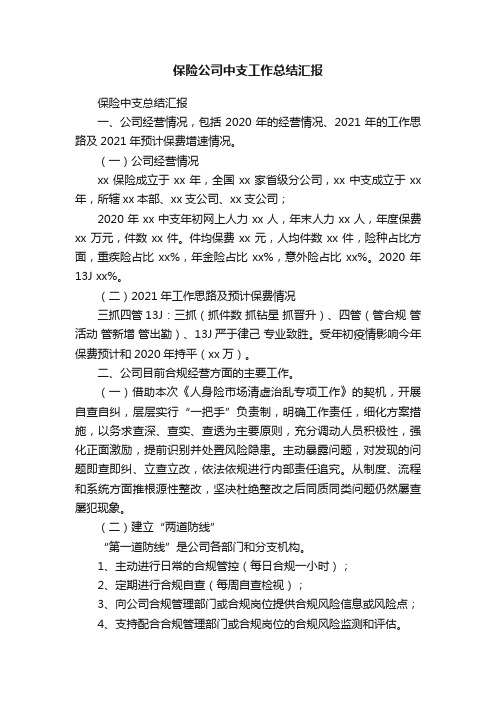 保险公司中支工作总结汇报